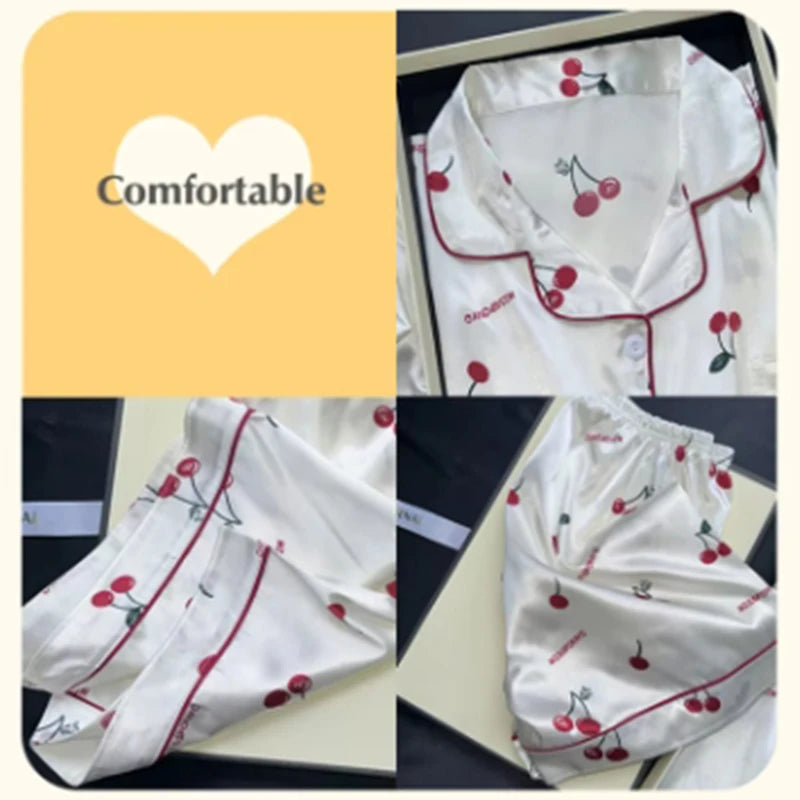 Cherries Print Two Pieces Pajamas Set - Unisex Vogue