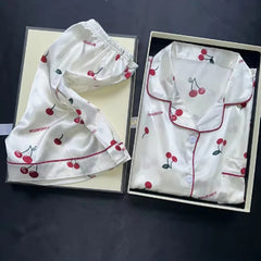 Cherries Print Two Pieces Pajamas Set - Unisex Vogue